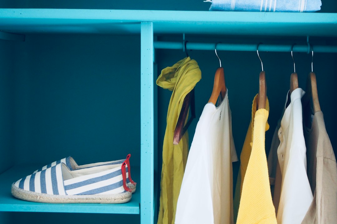Closet organization ideas using coordinated hangers and shelves