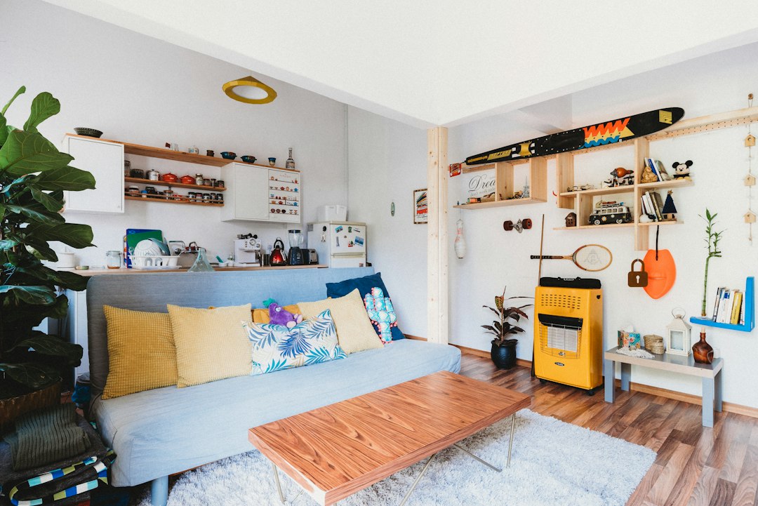 Small apartment organization in a calm living room